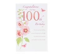 UK Greetings | 100th Birthday Card for Her/Friend | Happy Birthday Gifts | Her, Girls, Women | Delicate Pink Flower Design | With Envelope | 143 x 216 mm