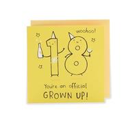 UK Greetings | 18th Birthday Card | Yellow Design | With Envelope | Happy Birthday Gifts | Greeting Card | Her/Him | 15.9cm x 15.9 cm