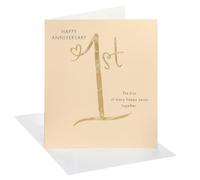 UK Greetings | 1st Wedding Anniversary Card | Gold Number 1 Design | Happy Anniversary | Greeting Card | Her/Him | With Envelope | 15.9 x 18.4cm