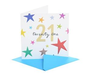 UK Greetings | 21st Birthday Card | Colourful Stars Design | With Envelope | Happy Birthday Gifts | Greeting Card | Men, Women | 15.9 x 15.9cm