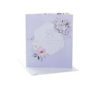 UK Greetings | 25th Anniversary Card | Light Floral Design | With Envelope
