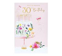 UK Greetings | 30th Birthday Card for Her/Friend | Floral Pink Cake Design