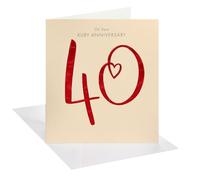 UK Greetings | 40th Wedding Anniversary Card | Red Foil Number 40 Design | Happy Anniversary | Greeting Card | Her/Him | With Envelope | 15.9 x 18.4cm