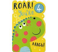 UK Greetings 4th Birthday Card for Boy - Cute Dinosaur Design
