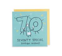 UK Greetings | 70th Birthday Card | Happy Birthday Gifts | Her/Him | Blue Design | With Envelope | 15.9cm x 15.9 cm