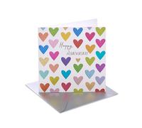 UK Greetings | Anniversary Card | Happy Anniversary | Her/Him | Shiny Hearts Design | With Envelope | 165 x 165 mm