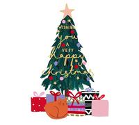 UK Greetings Artistic Christmas Card Foiled Xmas Tree & Cat Kindred Art Range Xmas Greetings - Kindred Art Range Festive Design, Charming Illustration, Elegant Gold Accents, Eco-Friendly