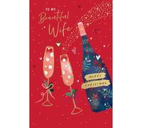 UK Greetings Beautiful Wife Christmas Card Foiled Embellished Champagne Toast - Carlton Cards Elegant Design, Heartfelt Message, Romantic, Xmas Wishes For Her, Cherished Keepsake, Eco-Friendly
