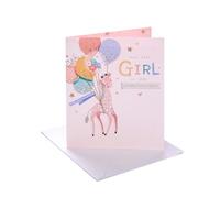 UK Greetings | Birth of New Baby Girl Congratulations Card | Newborn Gifts | For New Parents | Sweet Giraffe Design | With Envelope | 165 x 190 mm