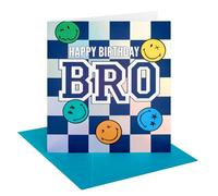 UK Greetings | Birthday Card for Brother | Checkerboard Smiley Faces Design | Happy Birthday Gifts | Greeting Card | Him/Boys/Men | With Envelope | 15.9 x 18.4cm