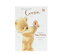 UK Greetings Birthday Card for Cousin - Cute Teddy Bear Design, Gold, 140mm x 195mm