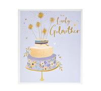 Birthday Card For Godmother With Envelope - Lovely Design With Cake With Sparklers