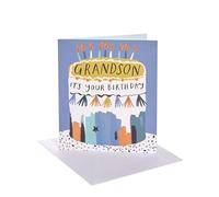 UK Greetings Birthday Card for Grandson | Bright Cake Design With Envelope