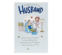UK Greetings | Birthday Card for Husband | Happy Birthday Gifts | Him, Boys, Men | Funny Cartoon Design | With Envelope | 155 x 235 mm