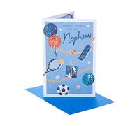 UK Greetings | Birthday Card for Nephew | Happy Birthday Gifts | Him, Boys, Men | Sport Equipment Design | With Envelope | 13.7x21cm