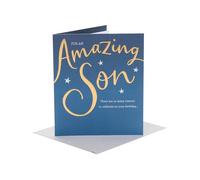 UK Greetings | Birthday Card for Son | Gold & Blue Design | With Envelope