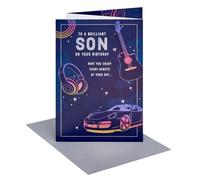 UK Greetings | Birthday Card for Son | With Envelope | Sports Car, Watches, Guitars & Headphones Design | Happy Birthday Gifts | Greeting Card | Him/Boys/Men | 14.9 x 22.9cm