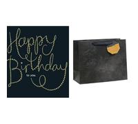 UK Greetings Birthday Card & Large Black Gift Bag Bundle with Envelope | Birthday Card with Envelope, Large Black Gift Bag, Gold Detail Design, Birthday Gift Set, Present Bag for Friends & Family