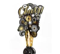 UK Greetings | Bottle Topper for Him/Her/Friend | Birthdays/Weddings/Christmas/New Year | Gold Foil Cheers Design | 24cm x 15cm