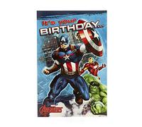 UK Greetings Boys Birthday Card - Marvel Birthday Card - Birthday Boy Card - Avengers Birthday Card - Featuting Captain America, Hulk & Iron Man, blue|brown|beige|grey, 149 x 229mm