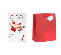 UK Greetings Christmas Card for Aunt & Uncle + Large Red Gift Bag with Tag