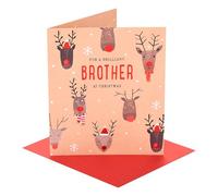 UK Greetings | Christmas Card for Brother | Xmas Presents | Him, Boys, Men | Reindeer repeat pattern on kraft | With Envelope | 18.4 x 15.9 cm