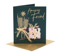 UK Greetings | Christmas Card for Friend | Xmas Presents | Her/Him | Chamagne Flutes & Present | With Envelope | 18.4 x 15.9 cm