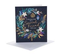 UK Greetings | Christmas Card for Friend | Xmas Presents | Her/Him | Large floral wreath | With Envelope | 18.4 x 15.9 cm