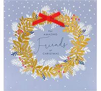 UK Greetings Christmas Card for Friends - Gold Wreath Design