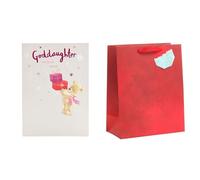 UK Greetings Christmas Card for Goddaughter + Large Red Gift Bag with Tag