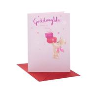 UK Greetings Christmas Card for Goddaughter - Teddy & Presents Design