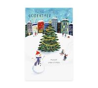 UK Greetings | Christmas Card for Godfather | Snowman Town Scene Design | Xmas Presents | Counter Cards | With Envelope | 13.7 x 21cm