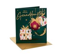 UK Greetings Christmas Card for Granddaughter - Baubles & Present Design