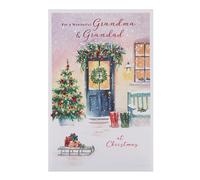 UK Greetings Christmas Card for Grandma & Grandad - Snowy Door Design