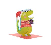 UK Greetings Christmas Card for Grandson - Festive Dinosaur Design