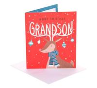 UK Greetings | Christmas Card for Grandson | Xmas Presents | Him, Boys, Men | Grandson reindeer antlers | With Envelope | 18.4 x 15.9 cm