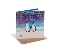 UK Greetings Christmas Card for Husband - Adorable Penguins Design
