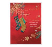 UK Greetings Christmas Card for Husband - Deep Red & Gold Design