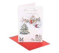 UK Greetings | Christmas Card for Mum & Dad | Xmas Presents | Her/Him | snowy village with postbox | With Envelope | 21 x 13.7 cm