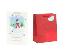 UK Greetings Christmas Card for Nephew + Large Red Gift Bag with Tag