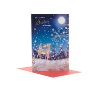 UK Greetings Christmas Card for Sister - Deer & Robin Design