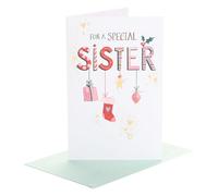 UK Greetings | Christmas Card for Sister | Xmas Presents | Her, Girls, Women | Hanging Baubles | With Envelope | 21 x 13.7 cm