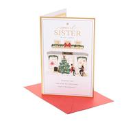 UK Greetings | Christmas Card for Sister | Xmas Presents | Her, Girls, Women | People sat outside cafe with Xmas tree | With Envelope | 22.9 x 14.9 cm