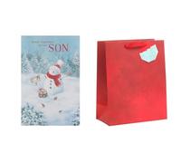 UK Greetings Christmas Card for Son + Large Red Gift Bag with Tag