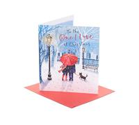 UK Greetings | Christmas Card for The One I Love | Xmas Presents | Her/Him | Couple walking in the snow with dog | With Envelope | 18.4 x 15.9 cm