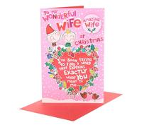 UK Greetings | Christmas Card for Wife | Xmas Presents | Her, Girls, Women | Wigwam characters holding hands stood on large heart | With Envelope | 25.4 x 16.5 cm