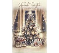 UK Greetings Christmas Card - Special Thoughts - Tree, Presents and Sleeping Cat