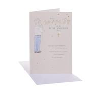 UK Greetings | Communion Card for Boy | Congratulations Card | Him, Boys, Men | Boy in Commuinion Clothes Design | With Envelope | 13.7 x 21 cm