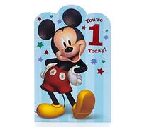 UK Greetings | Disney 1st Birthday Card | Blue Design With Mickey Mouse