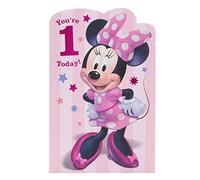 UK Greetings Disney 1st Birthday Card For Her/Girl With Envelope - Pink Design With Minnie Mouse